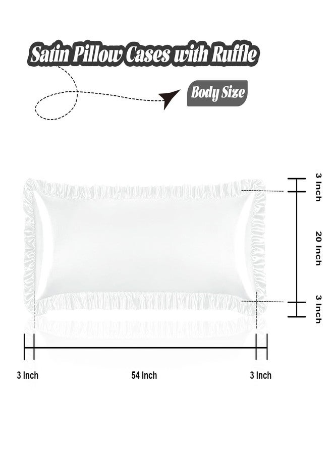 Homiest Ruffle Satin Body Pillow Cover, Silky Satin Body Pillowcase with Envelope Closure, Luxury & Ultra Soft Body Size Pillow Cases for Hair and Skin, Ruffled Long Pillow Shams (White) - Image 3