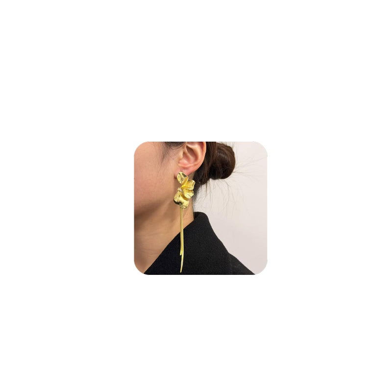 Flower Tassel Earrings for Women Sparky Flower Drop Stud Earrings(Gold)