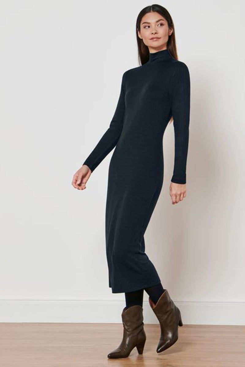 Tchibo Women Ribbed Mock Neck Sweater Dress, Navy - Image 1