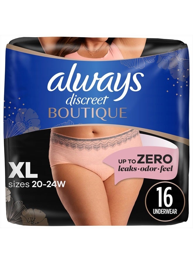 Always Discreet ملابس داخلية نسائية بوتيكية لمرضى سلس البول وما بعد الولادة، حماية قصوى، مقاس XL، وردي، 16 قطعة (قد تختلف العبوة) - Image 2