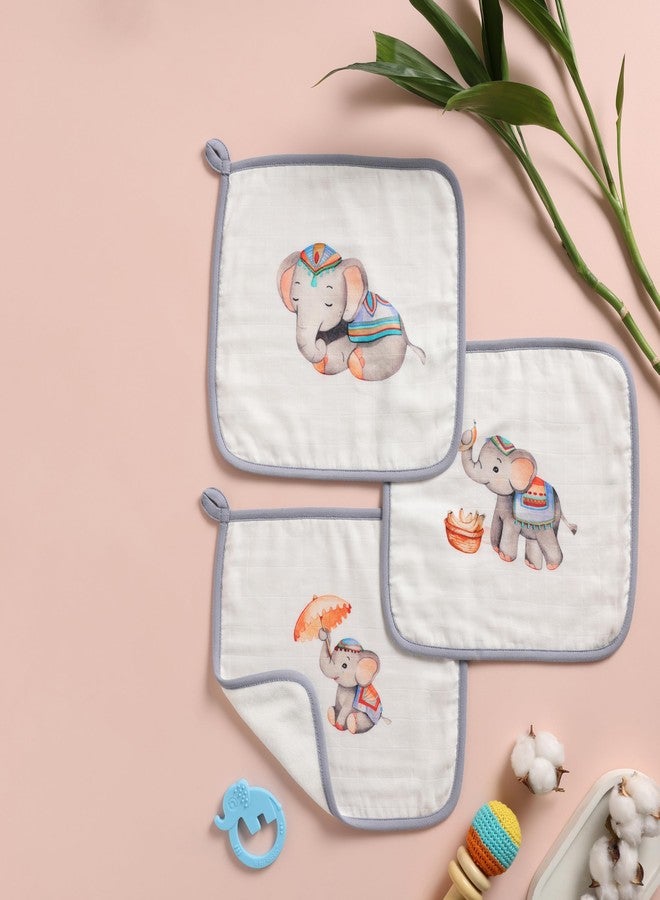 Cugo Baby Wash Cloth for New Born Washable, Reusable, Absorbent, Extra Soft Face Towels/Washcloth for Babies, Pack of 3 Pcs, (Royal Little Elephants) - Image 2