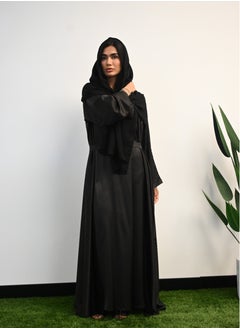 JAMEELA Black Pleated Front Open Abaya 3 pieces Set  - Image 1