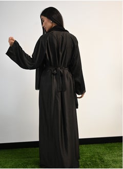 JAMEELA Black Pleated Front Open Abaya 3 pieces Set  - Image 4
