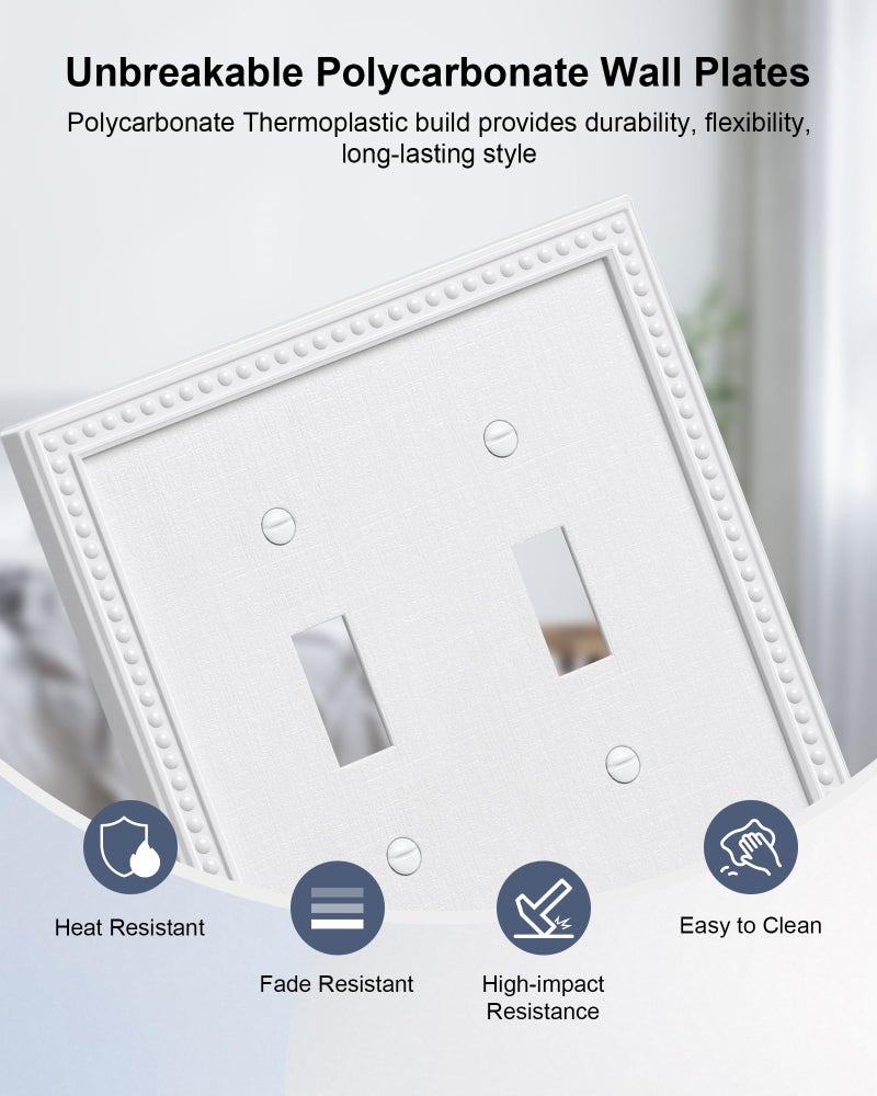 TREEWELL 2-Pack Double Toggle Light Switch Cover Plate, Pearls Decorative Dual Switch Plate Covers, Unbreakable Polycarbonate Pure White 2 Gang Wall Plate, Corrosion Resistant - Image 3