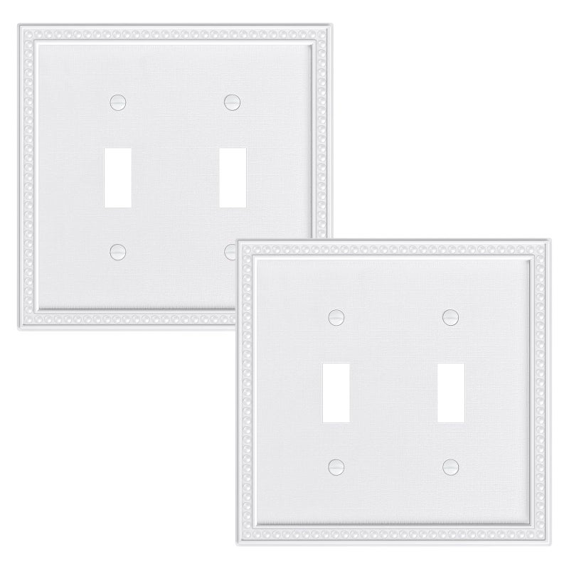 TREEWELL 2-Pack Double Toggle Light Switch Cover Plate, Pearls Decorative Dual Switch Plate Covers, Unbreakable Polycarbonate Pure White 2 Gang Wall Plate, Corrosion Resistant - Image 1