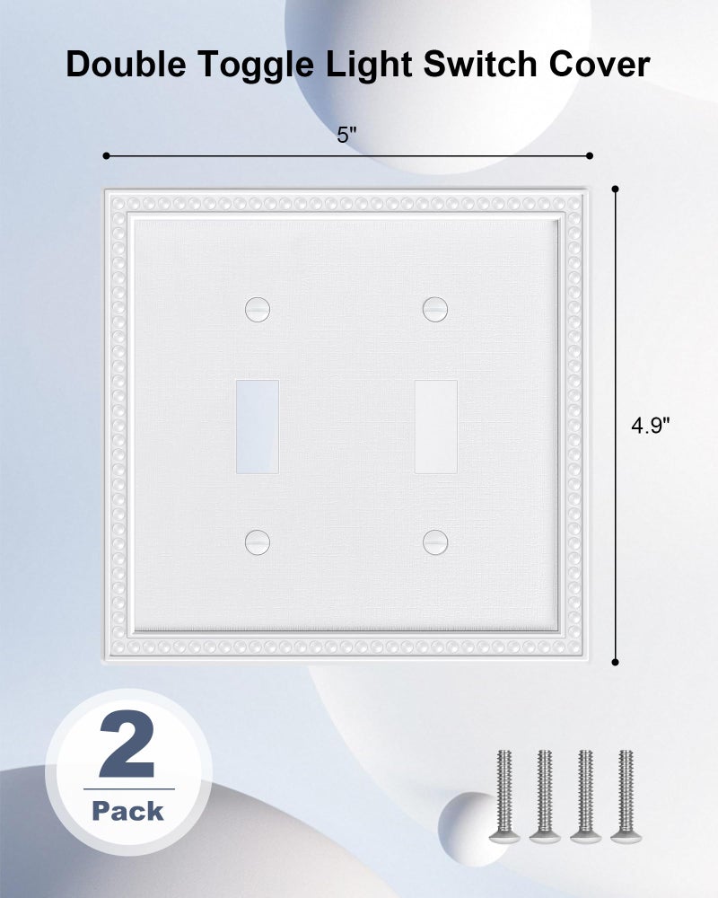 TREEWELL 2-Pack Double Toggle Light Switch Cover Plate, Pearls Decorative Dual Switch Plate Covers, Unbreakable Polycarbonate Pure White 2 Gang Wall Plate, Corrosion Resistant - Image 2