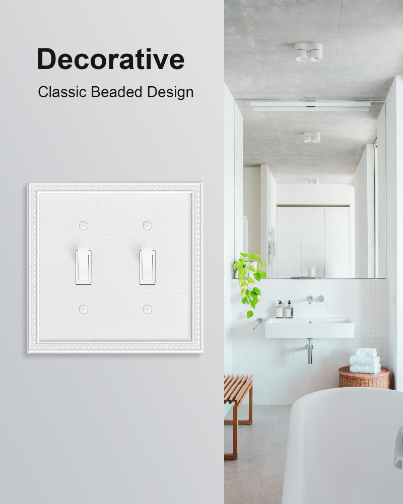 TREEWELL 2-Pack Double Toggle Light Switch Cover Plate, Pearls Decorative Dual Switch Plate Covers, Unbreakable Polycarbonate Pure White 2 Gang Wall Plate, Corrosion Resistant - Image 4