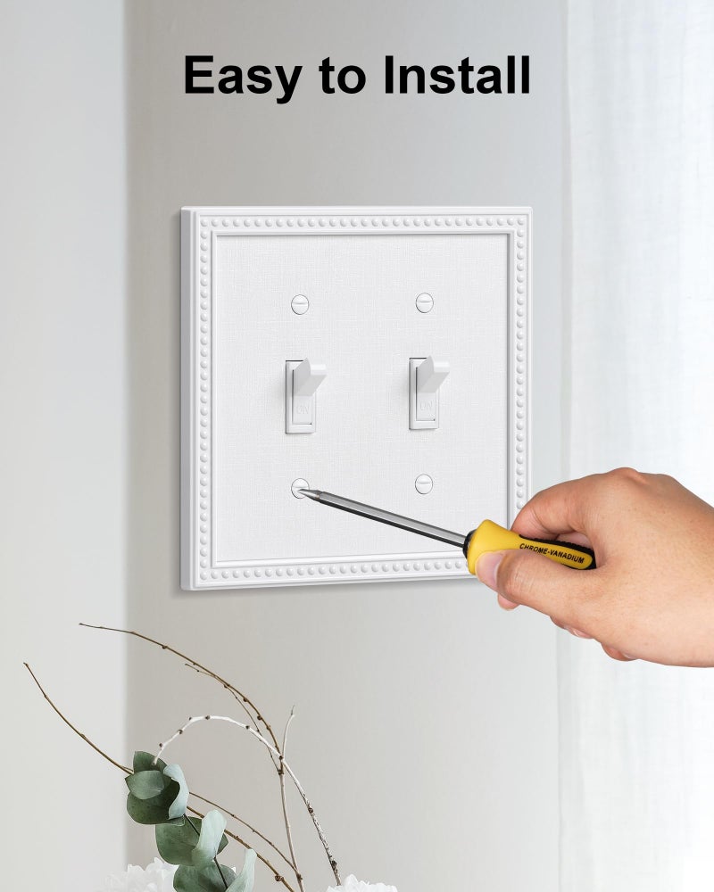 TREEWELL 2-Pack Double Toggle Light Switch Cover Plate, Pearls Decorative Dual Switch Plate Covers, Unbreakable Polycarbonate Pure White 2 Gang Wall Plate, Corrosion Resistant - Image 5