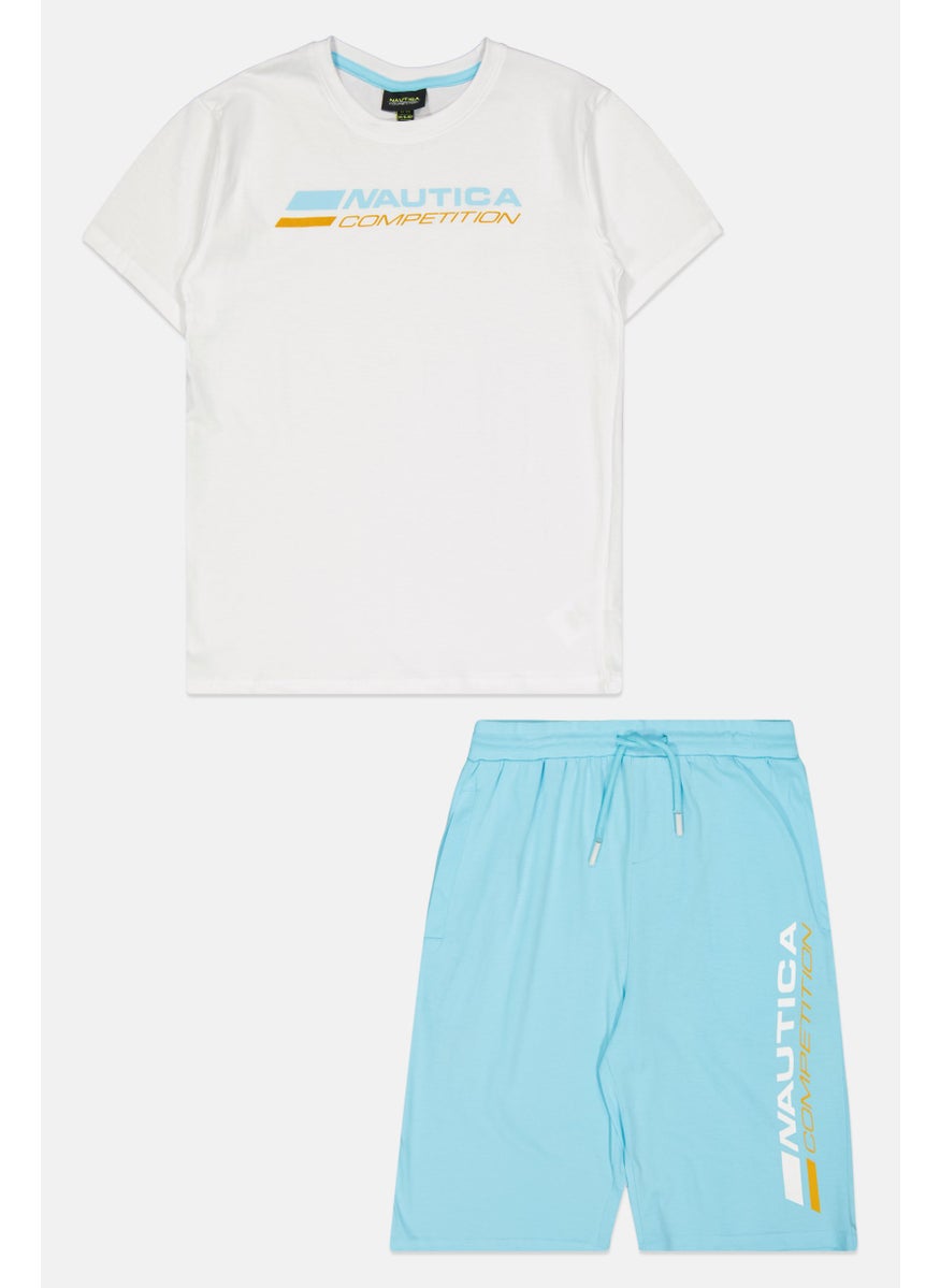 Nautica Competition Kids Boy 2 Piece Sportswear Fit Short Sleeve Top And Bottom, Blue/White  - Image 1