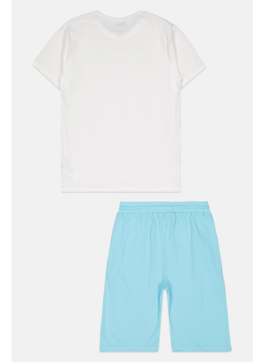 Nautica Competition Kids Boy 2 Piece Sportswear Fit Short Sleeve Top And Bottom, Blue/White  - Image 2