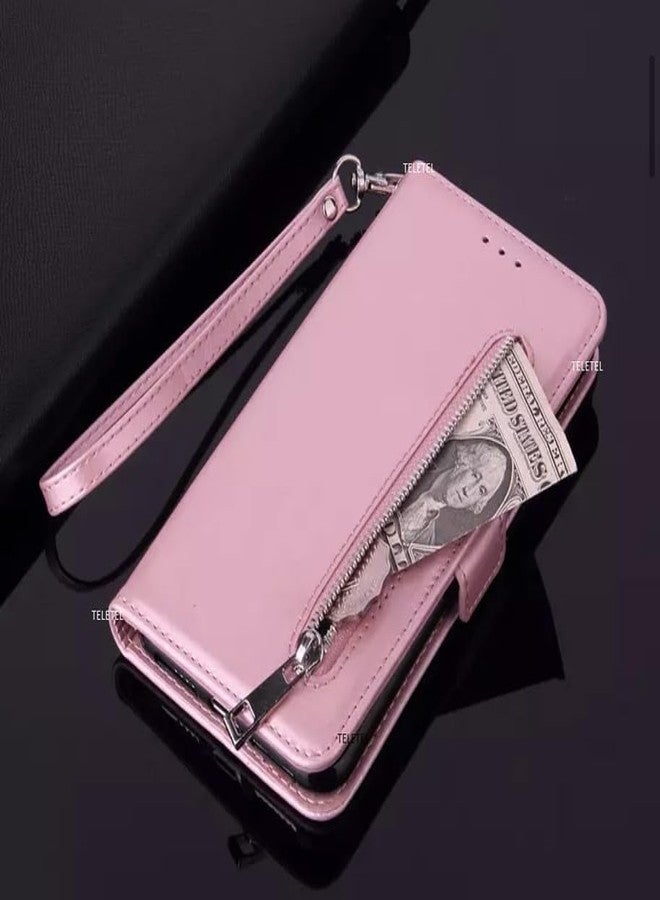 TELETEL for Poco M5 5G Mobile Zipper Flip Cover Wallet Card Holder Case | Magnetic Lock | Shockproof (Vegan Leather- Pink) - Image 3