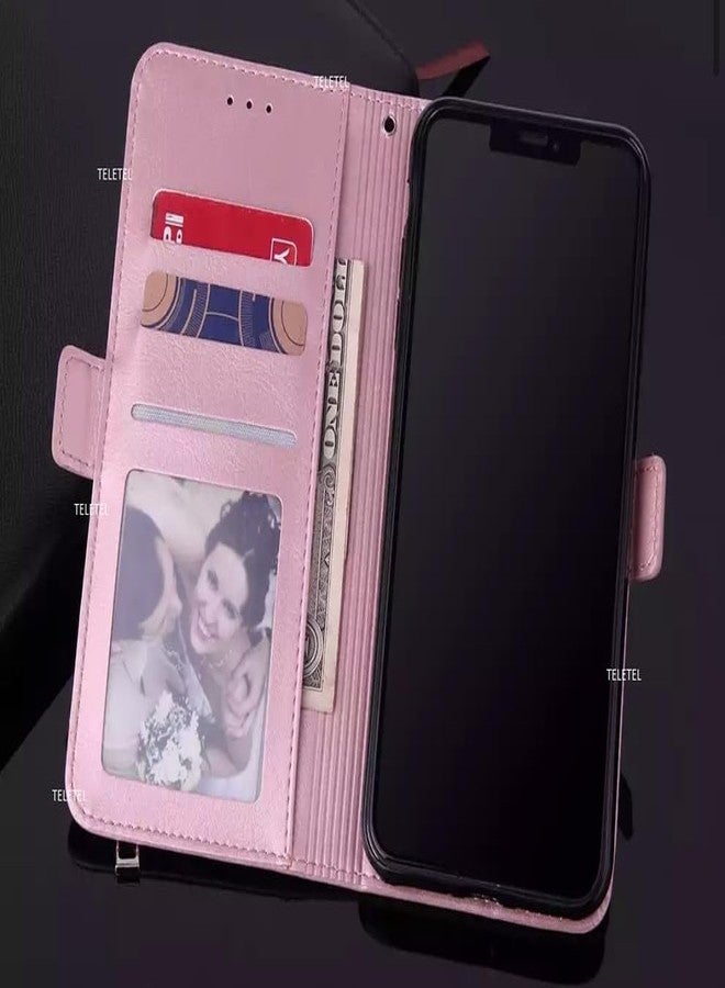 TELETEL for Poco M5 5G Mobile Zipper Flip Cover Wallet Card Holder Case | Magnetic Lock | Shockproof (Vegan Leather- Pink) - Image 5
