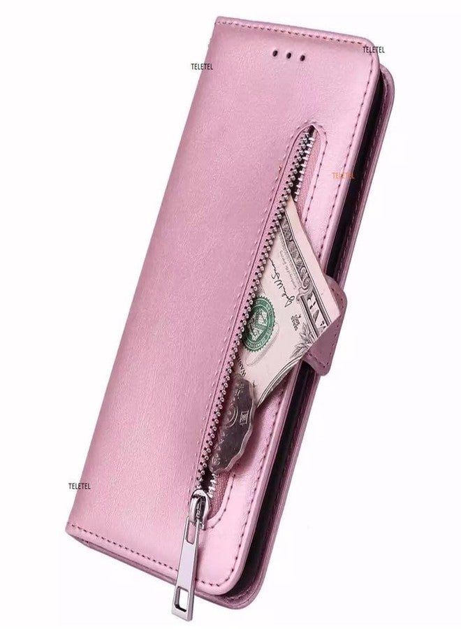 TELETEL for Poco M5 5G Mobile Zipper Flip Cover Wallet Card Holder Case | Magnetic Lock | Shockproof (Vegan Leather- Pink) - Image 4