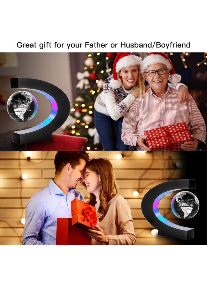 Gresus كرة الأرض المعنوية العائمة خريطة العالم مع قاعدة على شكل C كرة عائمة مع أضواء LED هدية رائعة للآباء والطلاب والمعلمين والأعمال وصديق عيد الميلاد لتزيين المكتب (أسود) - Image 4