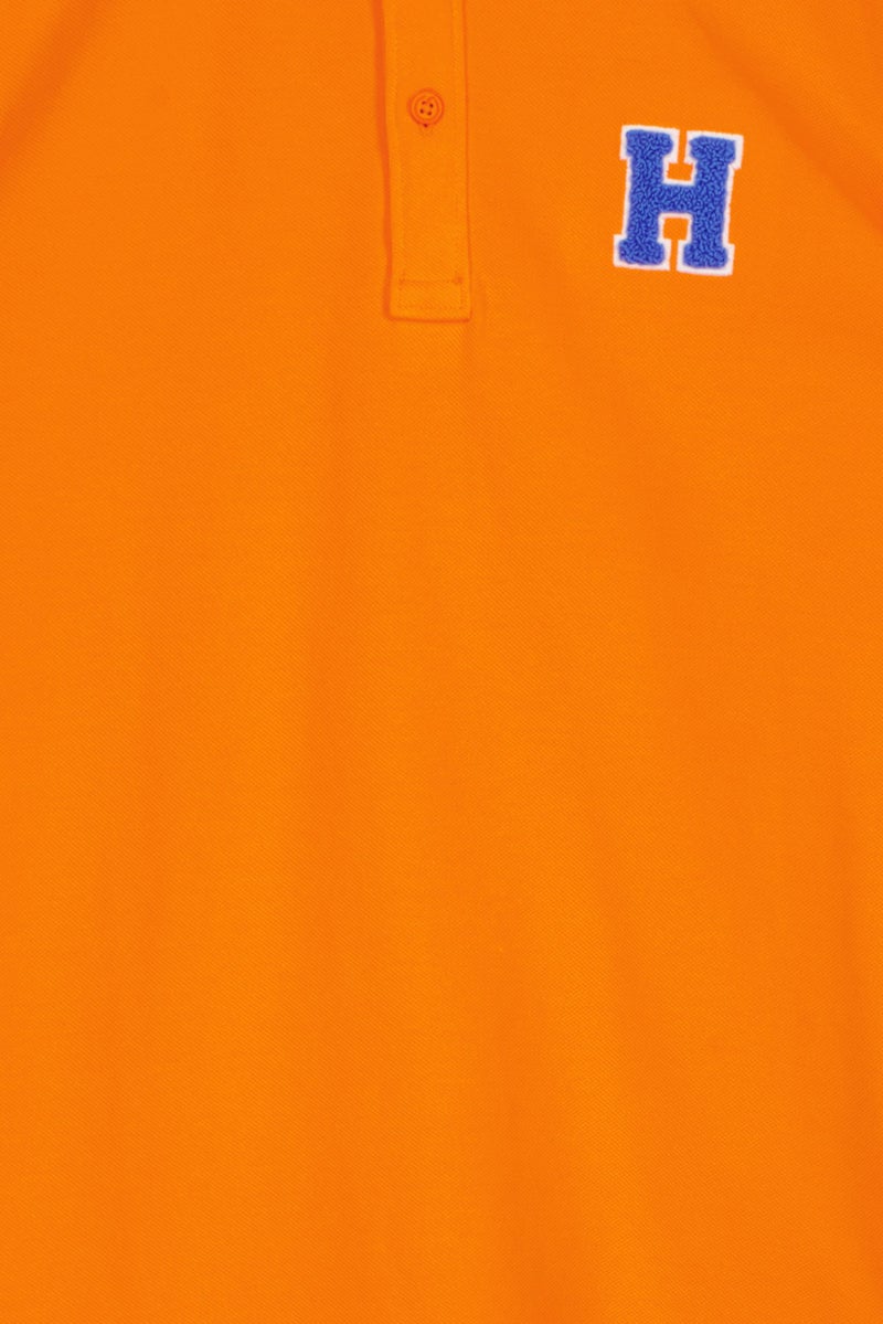 Hamleys Kids Boy Spread Collar Short Sleeve Embroidered Polo Shirt, Orange - Image 3