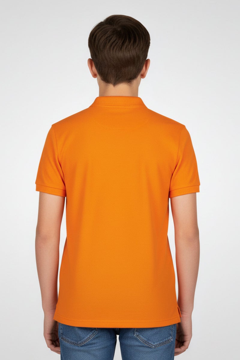 Hamleys Kids Boy Spread Collar Short Sleeve Embroidered Polo Shirt, Orange - Image 2
