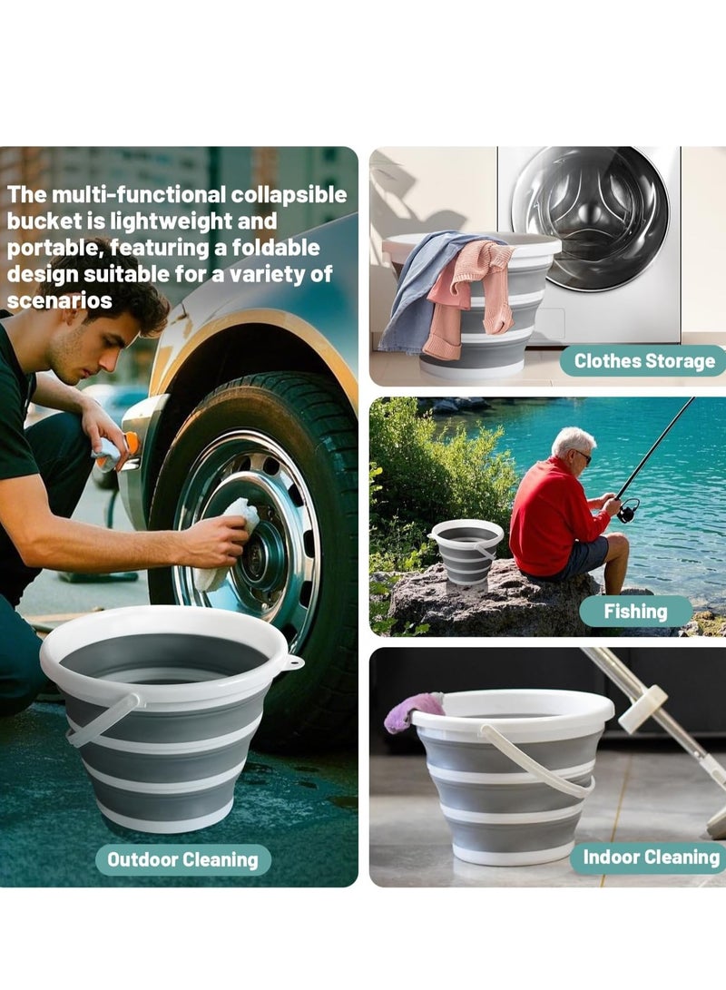 Collapsible Water Bucket (10.5L) – Portable, Easy to Carry & Store, Ideal for Car Wash, Cleaning, Camping, Fishing and Outdoor Activities with Collapsible Handle Design,Grey. - Image 5