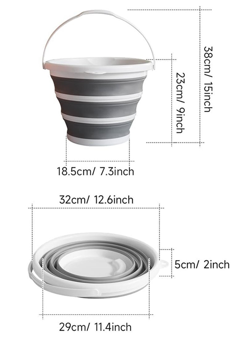 Collapsible Water Bucket (10.5L) – Portable, Easy to Carry & Store, Ideal for Car Wash, Cleaning, Camping, Fishing and Outdoor Activities with Collapsible Handle Design,Grey. - Image 2