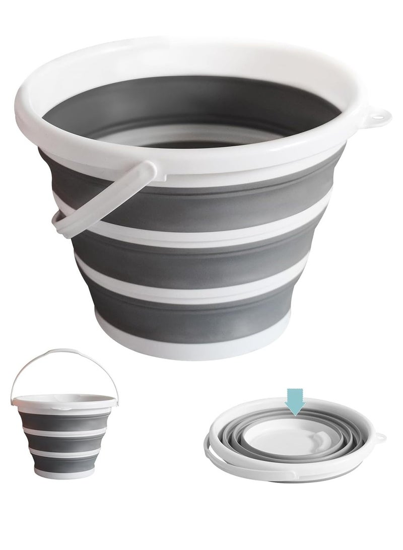 Collapsible Water Bucket (10.5L) – Portable, Easy to Carry & Store, Ideal for Car Wash, Cleaning, Camping, Fishing and Outdoor Activities with Collapsible Handle Design,Grey. - Image 1