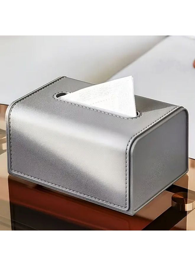 حامل علبة المناديل ذو ملمس جلد رمادي بسيط 2 قطعة ديكور منزلي عصري - Image 4