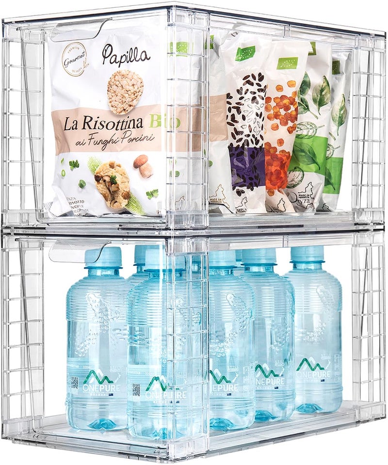 Zero Zoo 2Pack Large Stackable Kitchen Storage Drawers, Clear Foods Organizer Bins with Handles, Easily Assemble for Bathroom, Kitchen, Pantry, Cabinet, Closet(XL-UP Handle) - Image 1