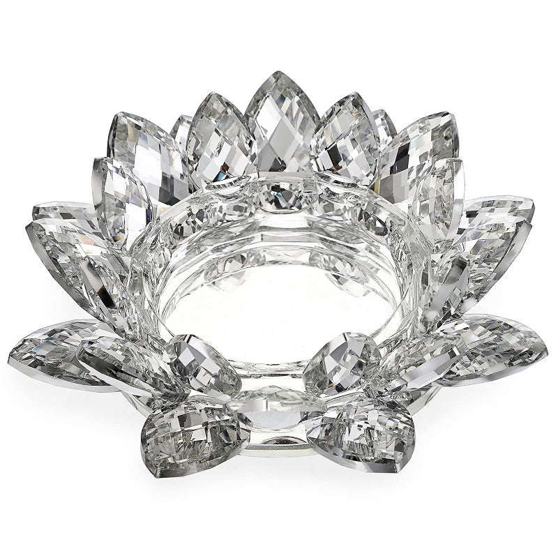 OwnMy Crystal Lotus Flower Candle Holder for Pillar Candle up to 3 Decorative Glass Lotus Petal Votive Candle Holder Tea Light Holder Candle Stand Candle Lamps for Home Decor Wedding Party Clear