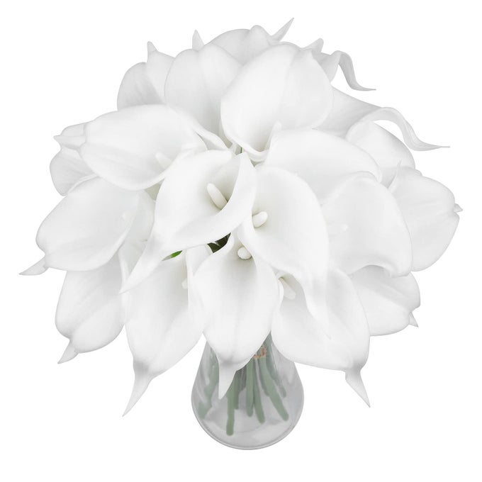 20PCS FAKE CALLA LILY FLOWERS REAL TOUCH LATEX ARTIFICIAL CALLA LILIES FLOWERS FOR HOME WEDDING BOUQUET BABY SHOWER CENTERPIECES PARTY DECOR WHITE