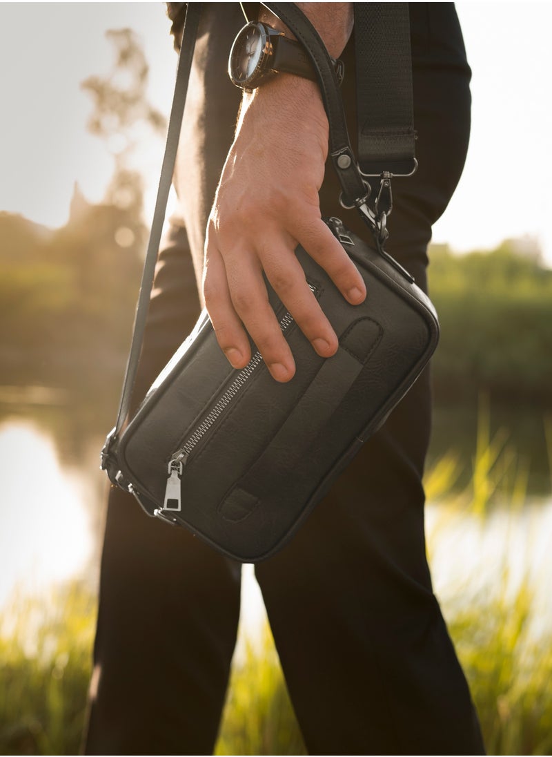 Motevia - Men's Leather Handbag & Crossbody Bag 2*1 Men's Wristlet Bag Men's Crossbody Bag with Shoulder Strap and Detachable Wristlet - Image 1