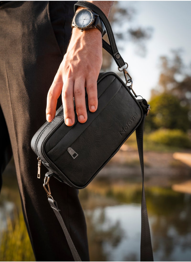 Motevia - Men's Leather Handbag & Crossbody Bag 2*1 Men's Wristlet Bag Men's Crossbody Bag with Shoulder Strap and Detachable Wristlet - Image 1