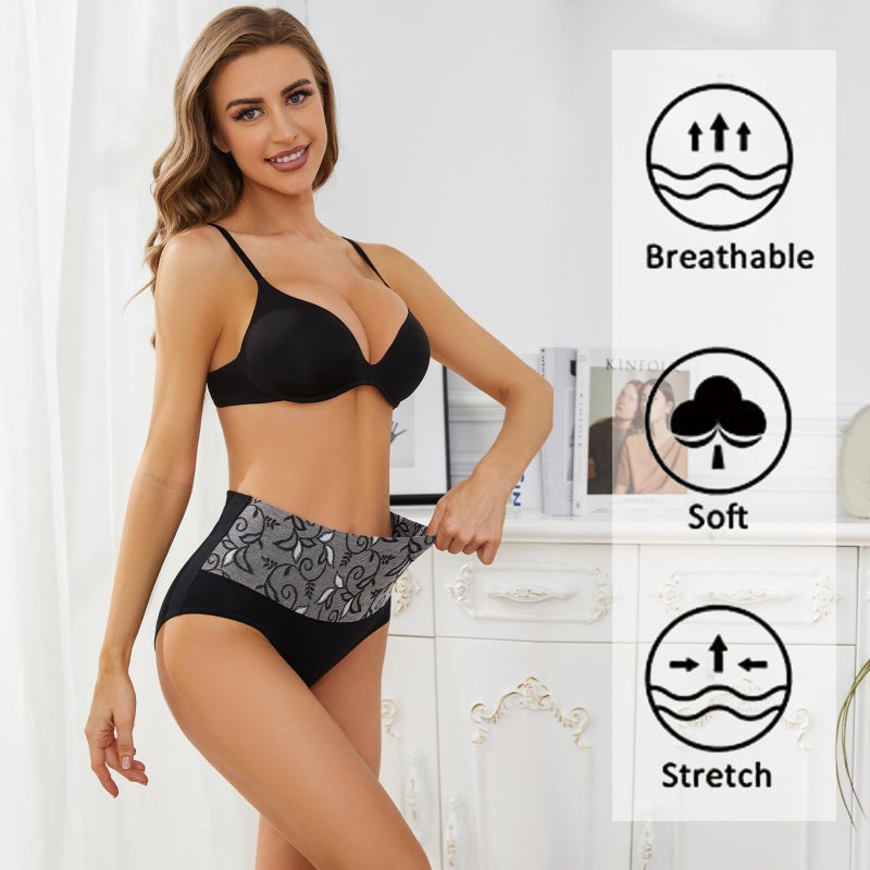 MEIDAYAI Womens Underwear Cotton Tummy Control High Waisted Underwear Soft Breathable Full Coverage Panties Multipack - Image 3