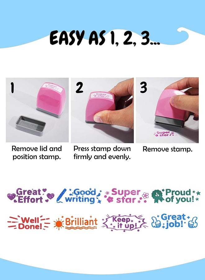 Sweet Life 5 Pcs Teacher Stamps for Grading Classroom, Self-Inking Motivation Grading Stamp with School Bus Tray Classroom Must Haves, End of Year Teacher Appreciation Gifts, Homeschool & Teacher Supplies - Image 4