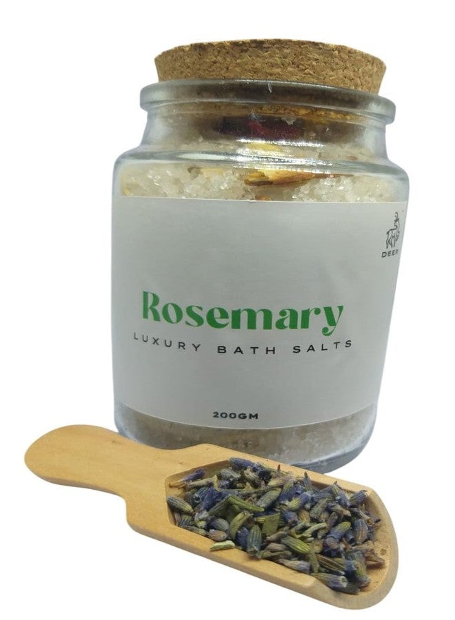 DEER Rosemary Luxury Bath Salt 200g - Relaxing Bath Soak with Essential Oils & Natural Herbs | Detoxifying & Aromatherapy Body Relaxation | Premium Glass Jar with Cork Lid