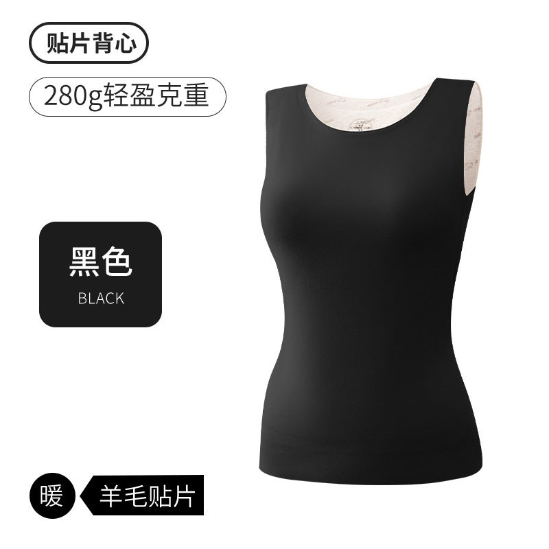 Womens 100% Pure Wool Padded Thermal Vest Black [ladies with cup 100% wool filling]