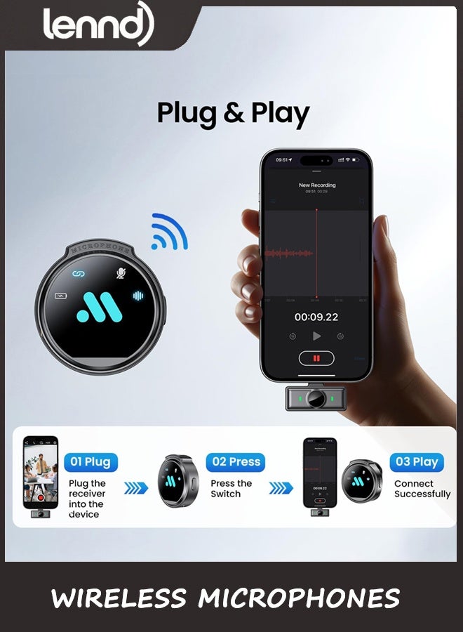 LENND True Dual Receivers 2 Pcs Mini Microphone for iPhone 7-16/Android/Tablet,Lavalier Wireless Microphones with DSP Noise Cancellation,Magnetic Clip,18H,Mic Mini for TikTok,Live Streaming,Interviews,Gifts - Image 5