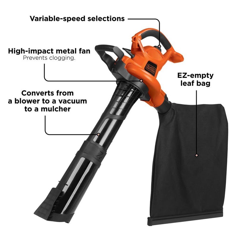 BLACK+DECKER 3-in-1 Electric Leaf Blower, Leaf Vacuum/Mulcher, Corded, 12-Amp (BV6600) - Image 3