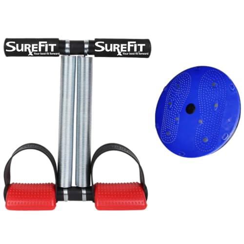 SUREFIT Double Spring Tummy Trimmer & Twist Board Combo Core & Waist Workout with Heavy Duty Dual Spring Black/Red/Blue Standard Size - Image 1