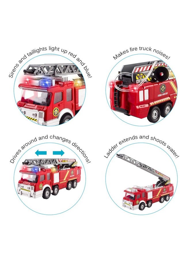 Vokodo Vokodo Fire Truck Toy Rescue with Shooting Water, Lights and Sirens Sounds, Extending Ladder and Water Pump Hose, Bump and Go Action  - Image 3