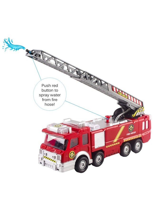 Vokodo Vokodo Fire Truck Toy Rescue with Shooting Water, Lights and Sirens Sounds, Extending Ladder and Water Pump Hose, Bump and Go Action  - Image 2