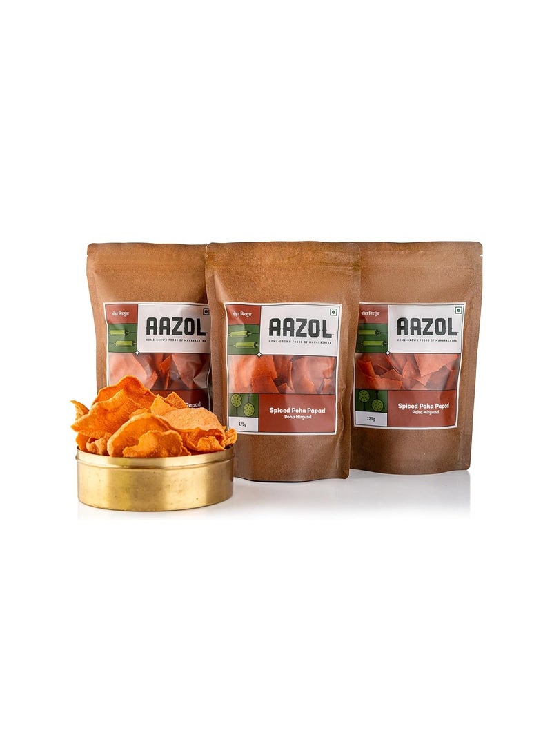 Aazol Spiced Poha Papad: Poha Mirgund - 525g (175g - Pack of 3) | Lightly Spiced | Konkan Specialty | Crunchy Snack | Tasty Fryum - Image 1