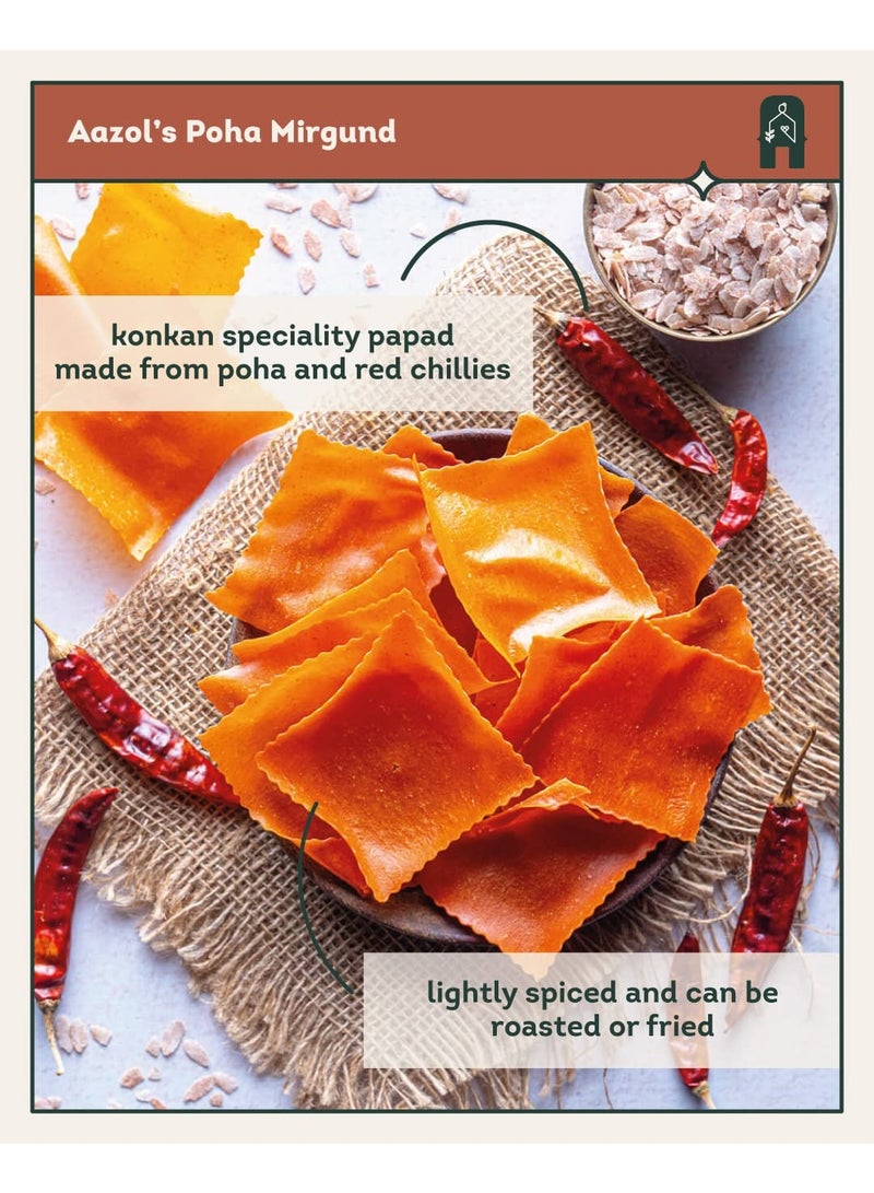 Aazol Spiced Poha Papad: Poha Mirgund - 525g (175g - Pack of 3) | Lightly Spiced | Konkan Specialty | Crunchy Snack | Tasty Fryum - Image 3