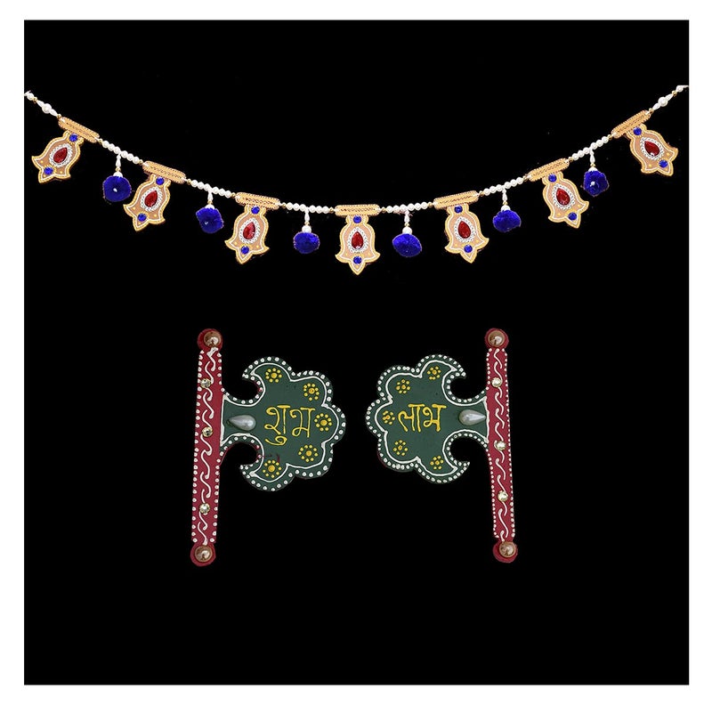 Natali Traders Beads Door Hanging Toran with Wooden Sticky Subh Labh for Home Decor-Bandarwal for Entrance Gate-for Grah Pravesh-Navratri-Diwali Decoration-Pooja Room-Multi-Color-(3.3 Feet/95 Cm) - Image 1