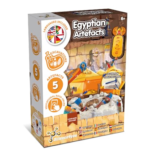 Science4you مجموعة حفر علمية للأطفال من Science4you - تعلم عن مصر القديمة مع هذه المجموعة الحفرية - قم بعملية تنقيب تاريخية واكتشف جميع 5 تماثيل مصرية - هدية أثرية للبنات والأولاد من عمر 8 إلى 11 سنة - Image 1