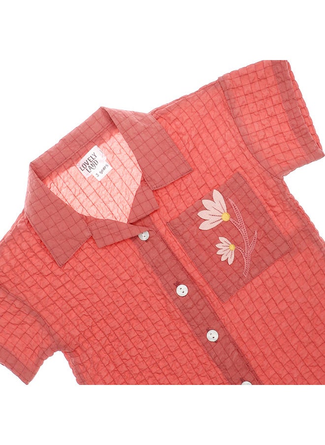 LOVELY LAND - Textured & Plaids Dark Simon Girls Buttoned Down Shirt - Image 1