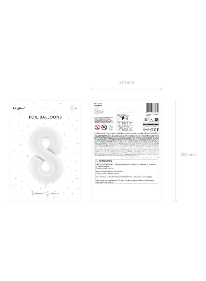 PartyDeco Foil ballon Number ''8'', 86 cm, white  - Image 2