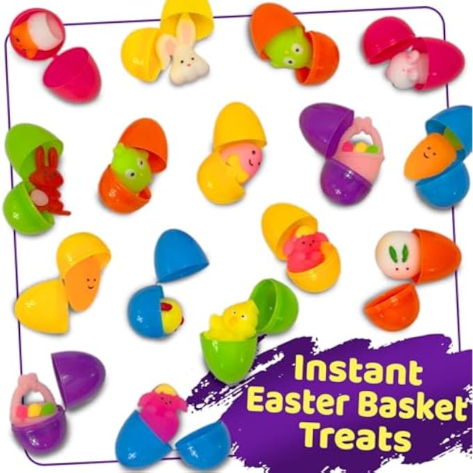 stargo 24 Pack Colorful Prefilled Easter Eggs with Squishy Toys, Bright Plastic Easter Eggs Filled, Basket Fillers for Kids, Toddlers, Stress-Relief Squishies for Egg Hunts, Party Favors, Goodie Bags - Image 4