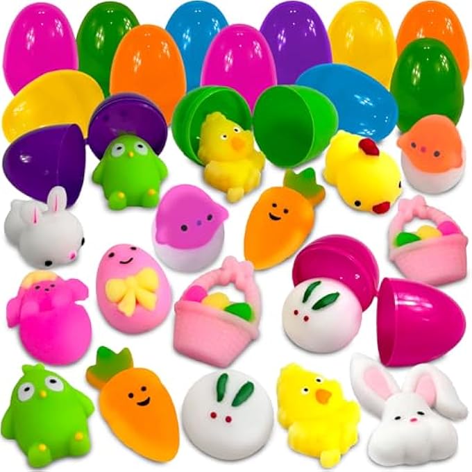 stargo 24 Pack Colorful Prefilled Easter Eggs with Squishy Toys, Bright Plastic Easter Eggs Filled, Basket Fillers for Kids, Toddlers, Stress-Relief Squishies for Egg Hunts, Party Favors, Goodie Bags - Image 1