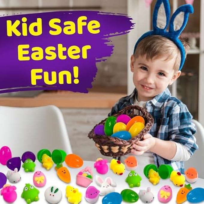stargo 24 Pack Colorful Prefilled Easter Eggs with Squishy Toys, Bright Plastic Easter Eggs Filled, Basket Fillers for Kids, Toddlers, Stress-Relief Squishies for Egg Hunts, Party Favors, Goodie Bags - Image 5