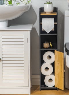 AOJEZOR Toilet paper holder, bathroom storage cabinet with bamboo door, PVC material and bamboo material, suitable for any scene, height 30 inches (76 cm),Black  - Image 5