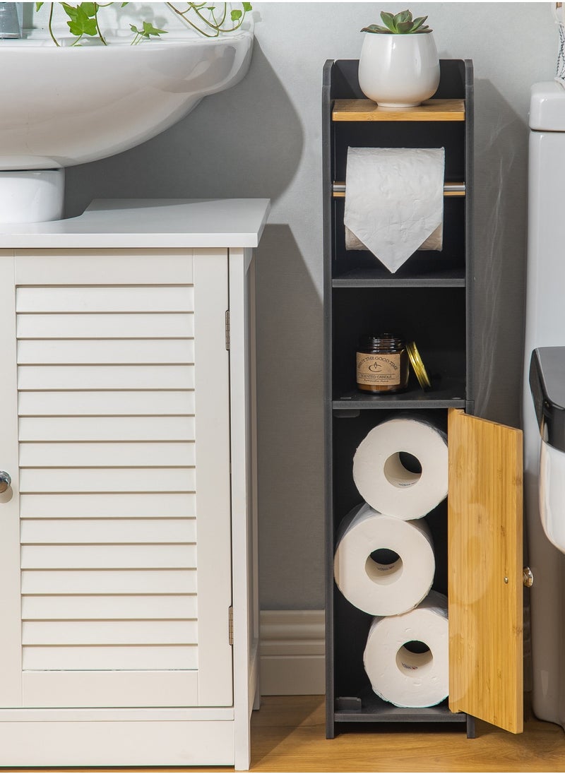 AOJEZOR Toilet paper holder, bathroom storage cabinet with bamboo door, PVC material and bamboo material, suitable for any scene, height 30 inches (76 cm),Black  - Image 5