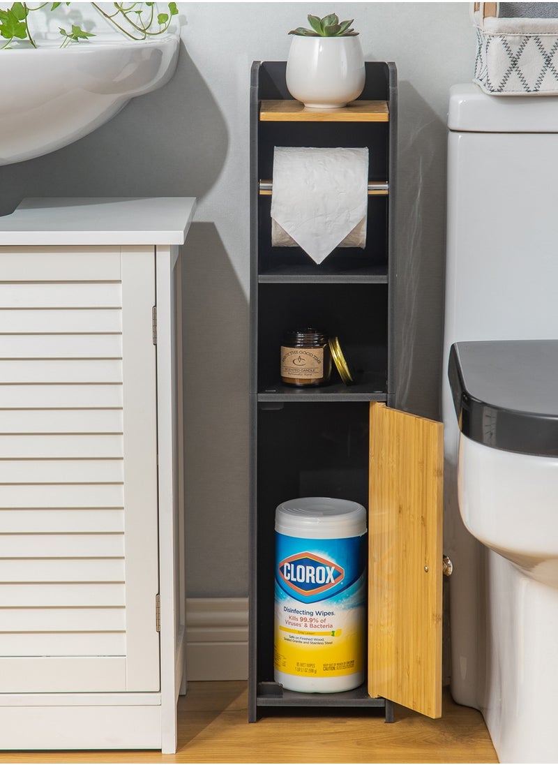 AOJEZOR Toilet paper holder, bathroom storage cabinet with bamboo door, PVC material and bamboo material, suitable for any scene, height 30 inches (76 cm),Black  - Image 4